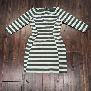 Gap Gray Mint Green Striped Mini Dress Womens XS Long Sleeve Knit‎ Contour Y2K
